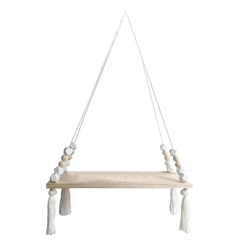 

Wood Hanging Wall Shelf, Princess Style Tassel Beads Decoration Storage Display Stand For Women Girls Kids Bedroom Decor