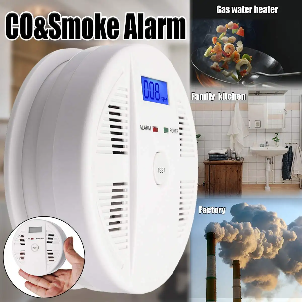 

LCD Digital Photoelectric Smoke and Carbon Monoxide Detector Kitchen CO Gas Sensor Poisoning Warning Alarm for Home Security