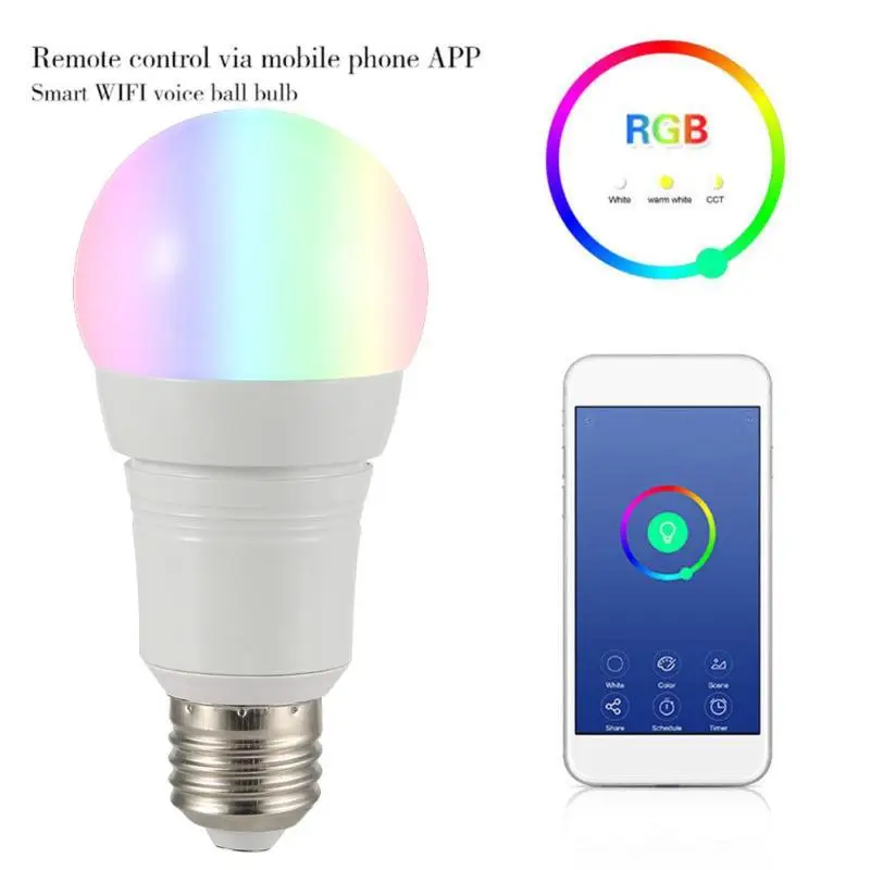 

6W E27 RGBW LED Light WiFi Smart Bulb AC85-265V Dimmable Change Color Phone Remote Control Lamp