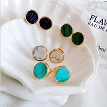 Модные простые круглые геометрические мраморные белый натуральный камень серьги-гвоздики с эпоксидной смолой для женщин ювелирные изделия из нержавеющей стали подарок