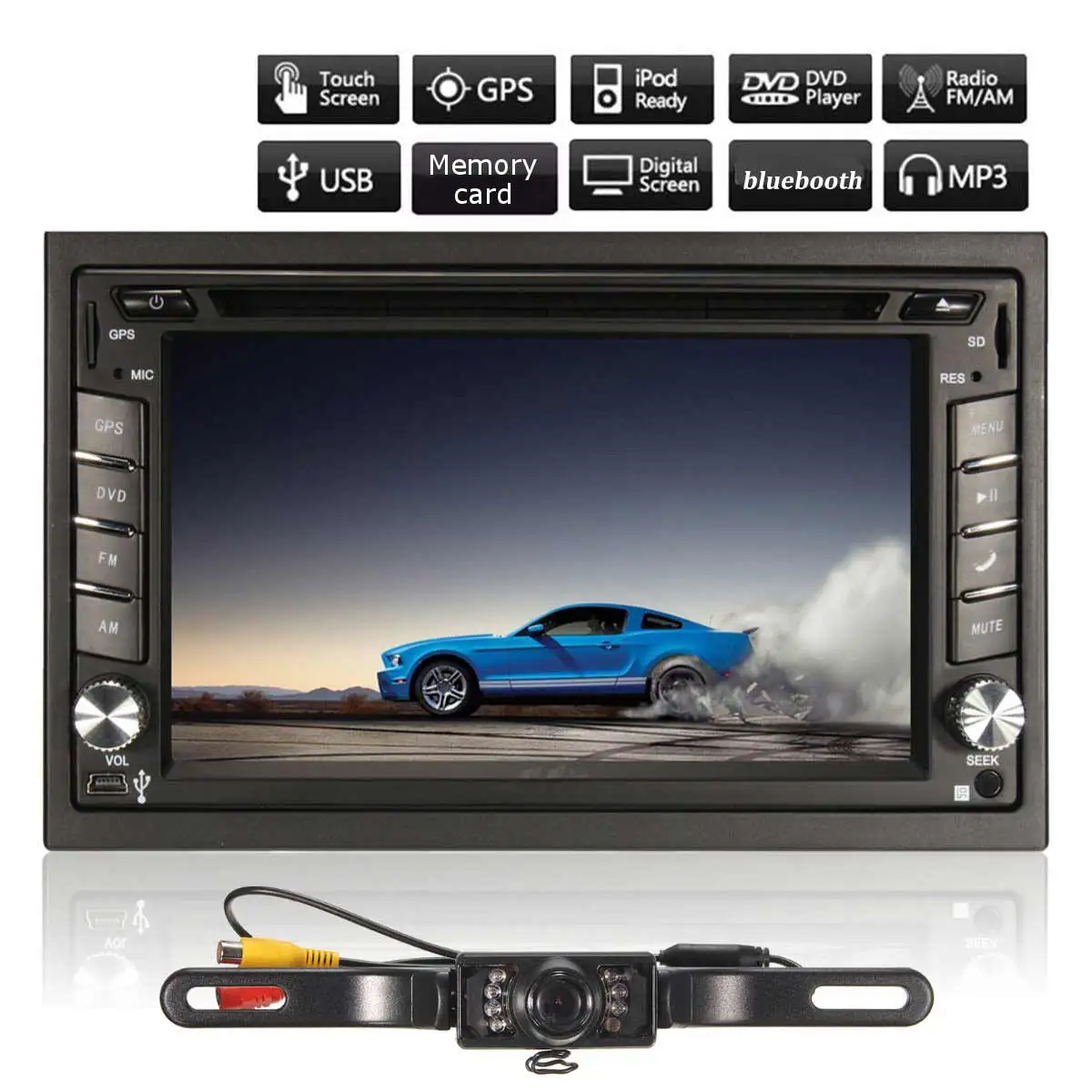 

6.2 Inch 2DIN Universal Car Multimedia Player DVD FM MP3 Radio Stereo bluetooth GPS Navigation Rear View Camera 12V Music Player