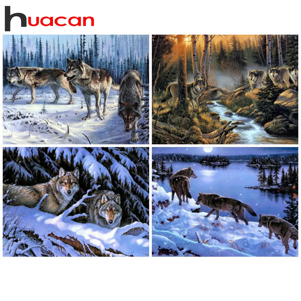 

Huacan Diamond Painting Animals Full Square 5d Wolf Stones Diamond Embroidery Picture Of Rhinestones Diamond Mosaic Cross Stitch