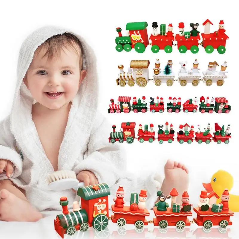 

Kids Christmas Train Toy Baby Wooden Cars Model Mini Vehicle Train Toys Creative Wood Ornaments Toys for Children Birthday Gifts