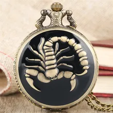 Загадочный черный дизайн скорпиона кварцевые карманные часы ретро ожерелье из бронзы кулон Fob часы Подарки для мужчин и женщин Новинка