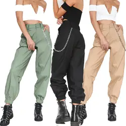 Amazon новый стиль MS COOL сплошной цвет движение повседневные штаны шаровары широкие брюки с цепочкой