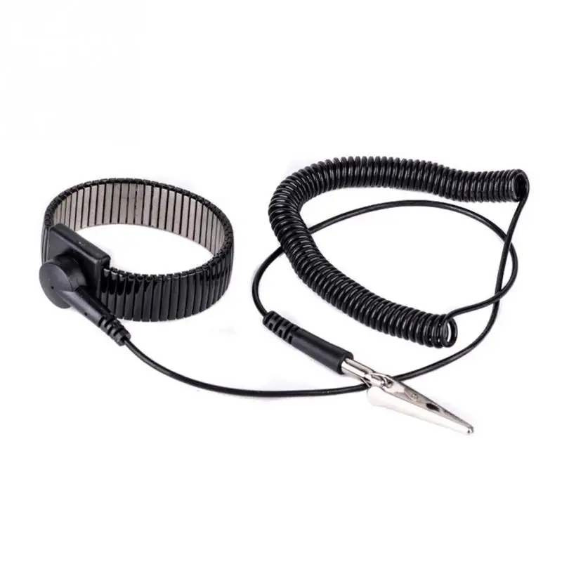 Flexible PU cable+metal Anti-static anti-friction Black Adjustable Strap Antistatic Grounding Bracelet Metal Wire Wrist Band #5