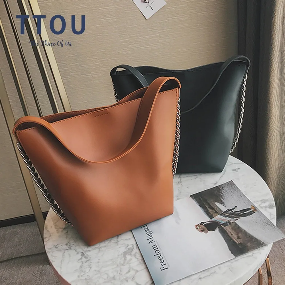 

TTOU Women Fashion Shoulder Bag Large Capacity Chain Bucket Bag QualityPu Leather Totes Bag Shopping Bag Bolsa Feminin Handbag