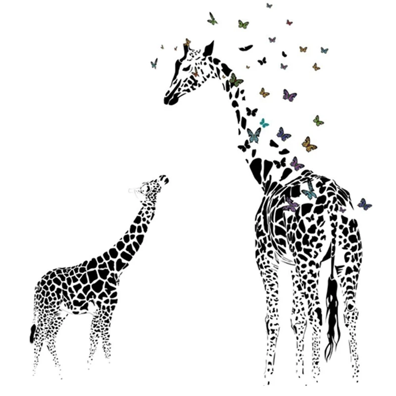 

Giraffe Butterfly Silhouette Wall Sticker For Door Stairs Living Room Bedroom Decor Woman Teenager Baby Girl Boy Kids Children