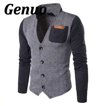 

Genuo Men Wool Coat Patchwork Color Block Single-Breasted Suit Jacket Autumn Winter Warm Slim Fit Casual Overcoat Manteau Homme