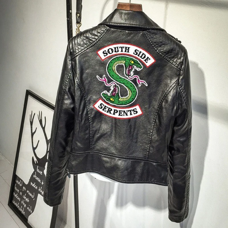 

Southside Riverdale Snake Pink/Black Leather Female Jacket Women Women's Streetwear Leather Brand Jacket Autumn Fashion Serpents