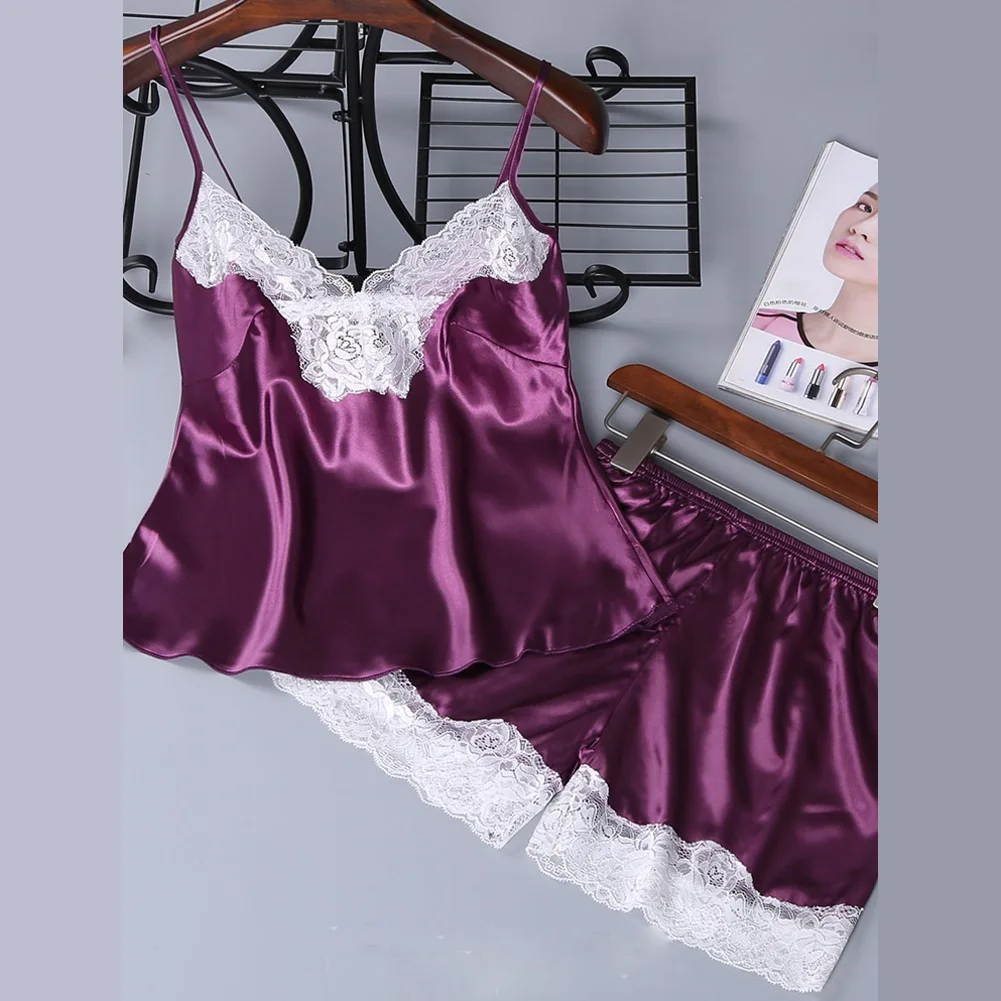 Женское атласное кружевное нижнее белье babydoll комплект пижамы из 2 предметов