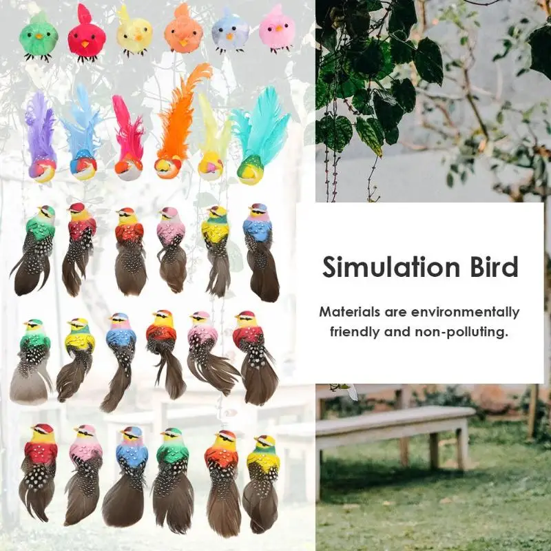 

6pcs/set Foam Feather Artificial Birds Imitation Bird Model Home Ornament Simulation Parrot Creative Feather Lawn Figurine Decor