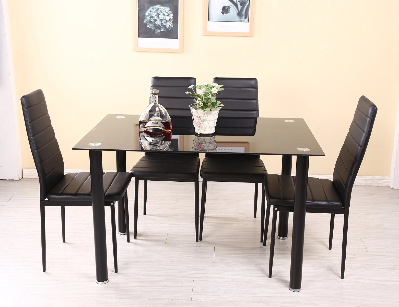 Panana طقم طاولة عشاء مع 4/6 pcs الكراسي فو الجلود عالية الساق المعدنية مبطن مقعد المطبخ