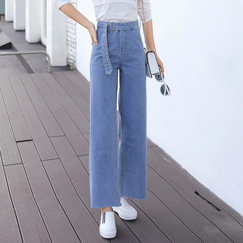 

2019 Spring and Autumn new denim jeans mujer wide leg pants feminino ankle-length Korean high waist loose oversize jeans women