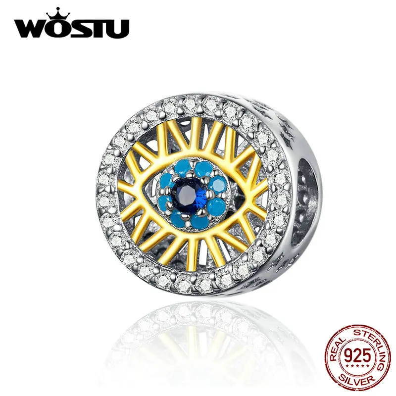 

WOSTU Lucky Eyes Beads 925 Sterling Silver Round Charm Fit Original DIY Bracelet Bangles Pendant Beads For Jewelry Making CTC080