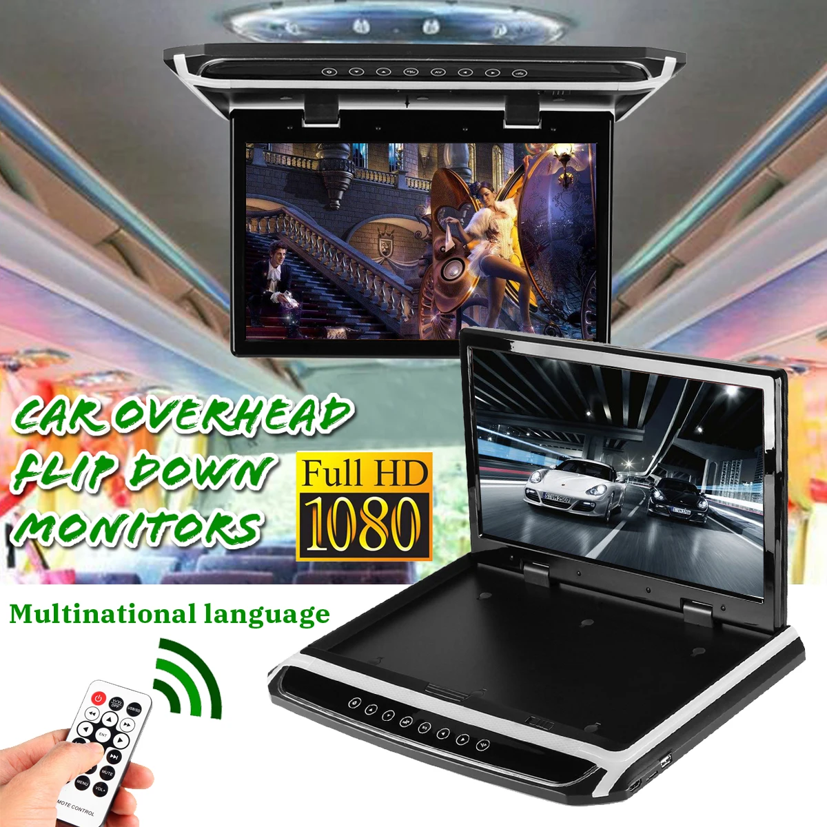 Дюймов 1080 дюймов HDMI 15,6 P Автомобильный потолочный флип вниз ТВ цифровой экран монитор 12 В в + пульт дистанционного управления