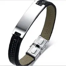 Модный черный кожаный браслет для мужчин браслет из нержавеющей стали мужские ювелирные изделия