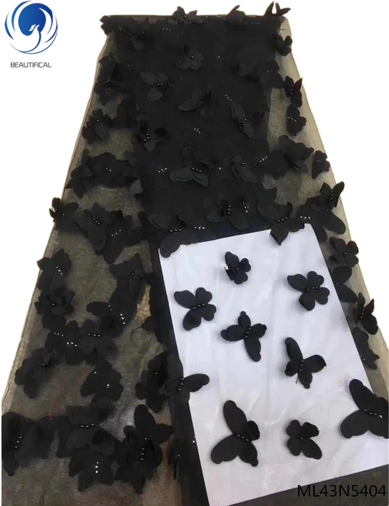 

BEAUTIFICAL black 3d lace 3d laces african fabrics beautiful pattern with beads 3d lace fabric 2019 for big occasion ML43N54