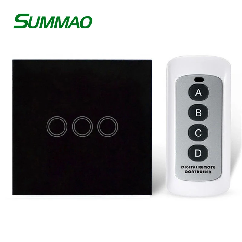 

SUMMAO 1/2/3 Gang Remote Control Switch Wireless Light Controller Smart Home RF433 Crystal Glass Panel Wall Touch Switches