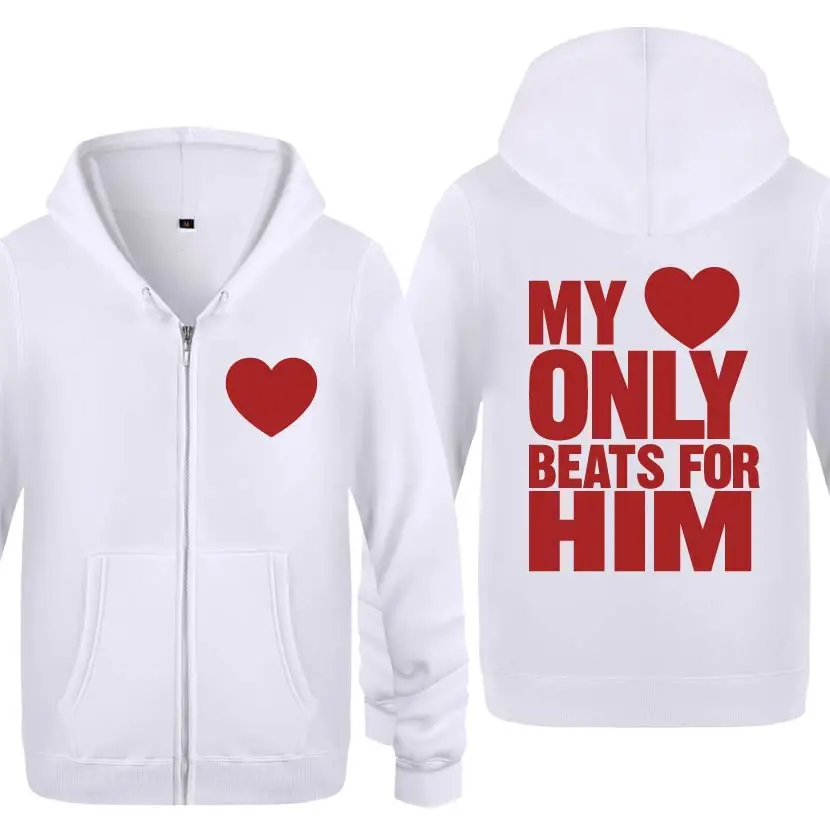 My Heart Only Beats for Him подарок на день Святого Валентина толстовки мужские 2018 флисовые
