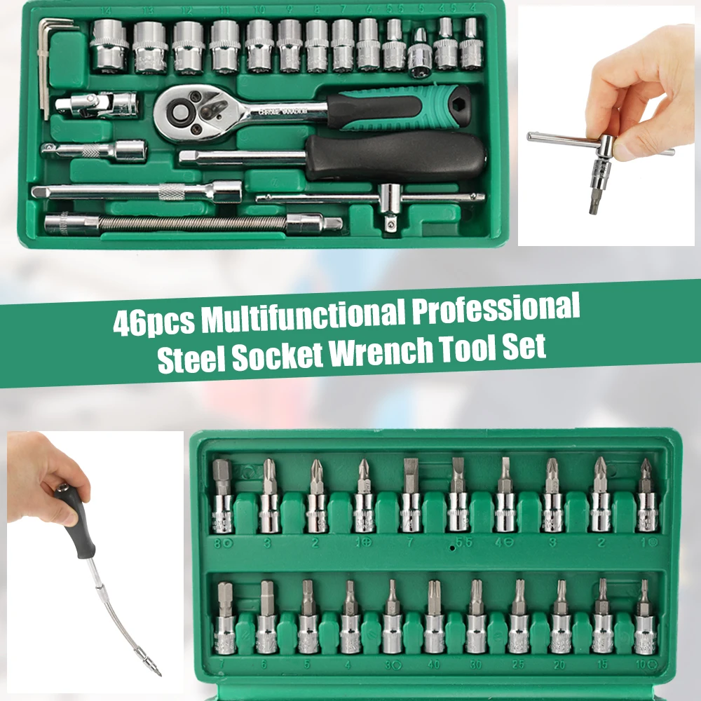 

46pcs Multifunctional Professional Steel Socket Wrench Tool Set Car Repair Toolbox Automobile and Motorcycle Tools