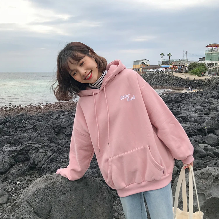 

Spring Autumn Candy Colors Women Sweatshirt Embroidered Logo Letters Fleece Hoodie Pullover Loose Long Sleeve Hooded Sweatshirts