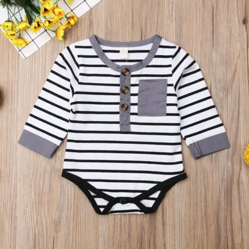 Newborn Baby Boy Girl Long Sleeve Stripe Romper Jumpsuit Long Sleeve Cotton Basic Clothes For Baby