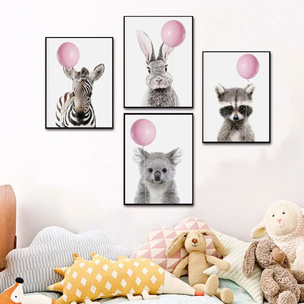 

SIMPLE Kawaii Animal bear zebra Bubbles Poster Prints Wall Art Nursery Wall Picture Kids Room Decor Nordic Decoration Unframed