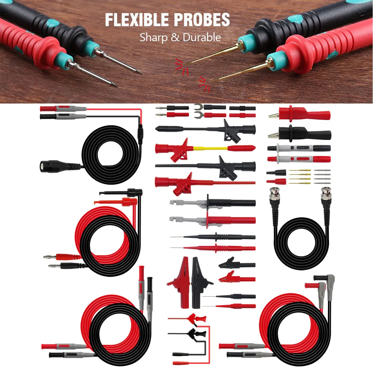 

48pcs P1600F Electrical Multimeter Probe Teste Leads for Multimeter Wire Cable with Alligator Pliers Needle Tip Feeler Test Kits