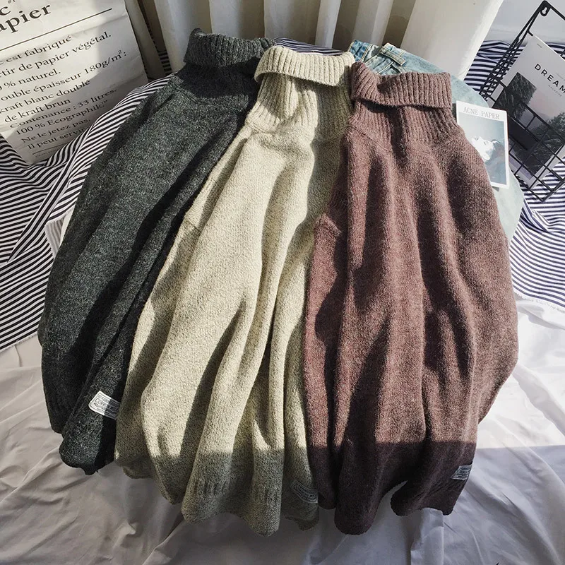 

2018 Winter New Men's Sweater Fashion Casual Loose Can Be High Collar Thick Sweater Pure Color Tide M-2xl Sweater Wild Shirt