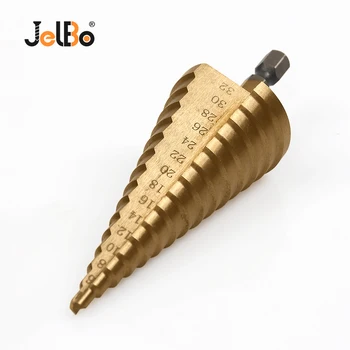 

Jelbo 1PC 4-32mm Step Drill Bit High Speed Steel Titanium Coated Step Drill Bit Hex Shank Core Taper Drill Bits for Metal Wood