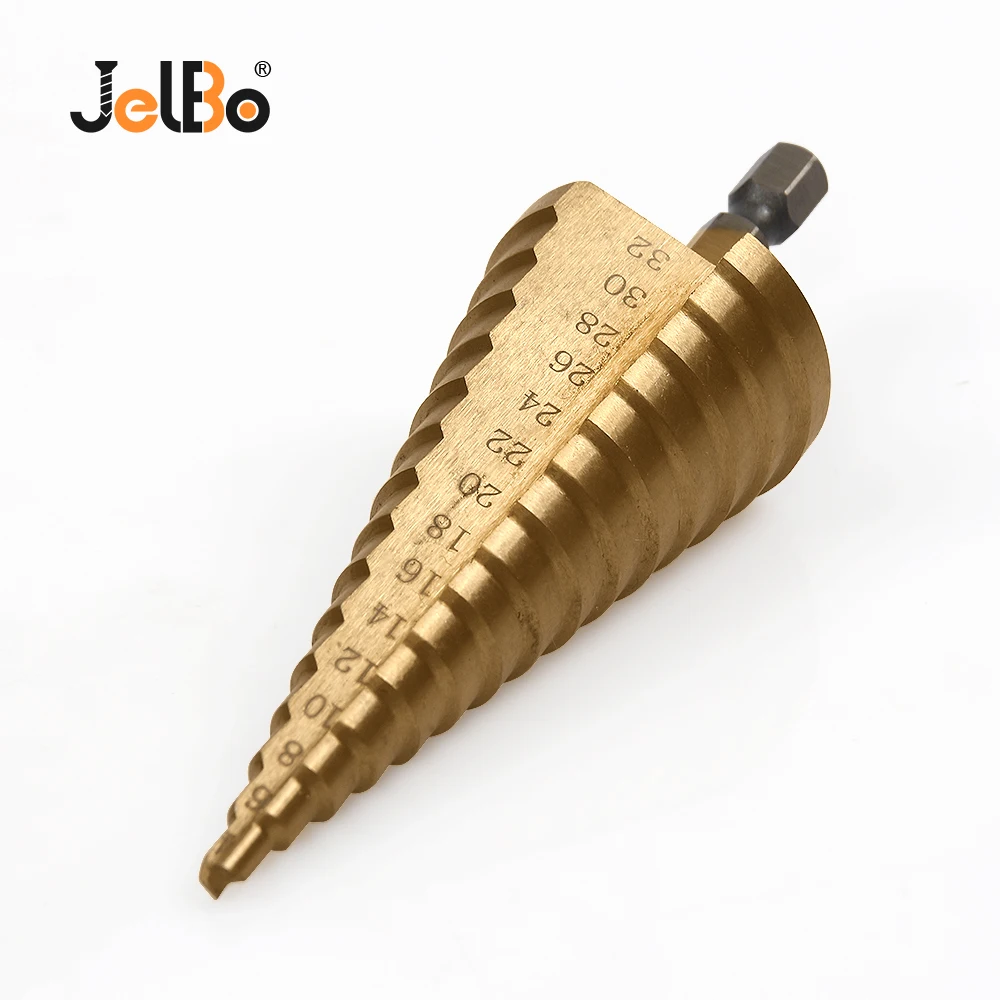 Jelbo 1PCS High Speed Steel Titanium Coated 4-32mm Step Drill Bit Power Tool Woodworking Wood Metal Drill Bit Set Jelbo 1PCS High Speed Steel Titanium Coated 4-32mm Step Drill Bit Power Tool Woodworking Wood Metal Drill Bit Set