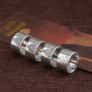 

999 Solid Sterling Silver Fashion Jewelry Buddhism Buddha Heart Sutra Band Ring For Men Women A3534
