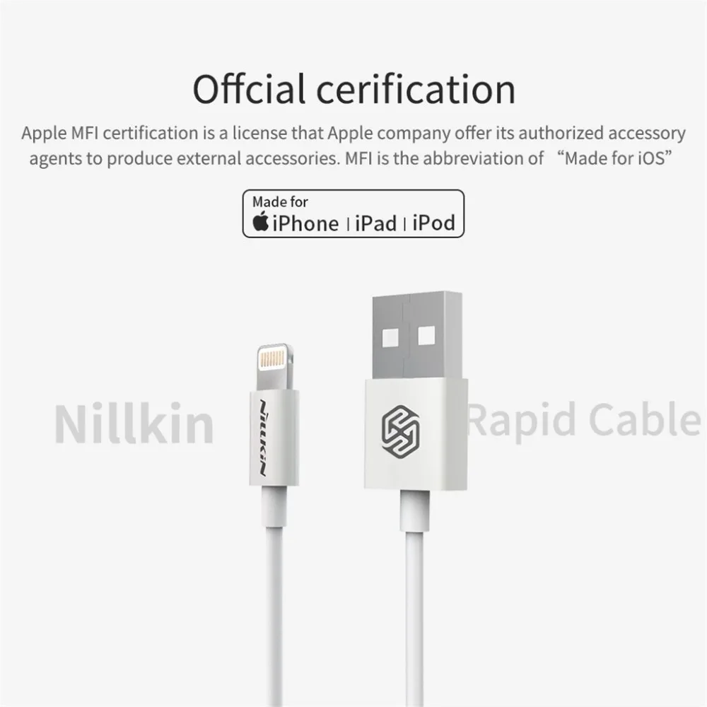 Nillkin MFi кабель для iPhone X XS MAX XR 8 7 6 5 S plus 2.1A Быстрая зарядка кабель Lightning USB кабель для передачи данных кабель для зарядки телефона