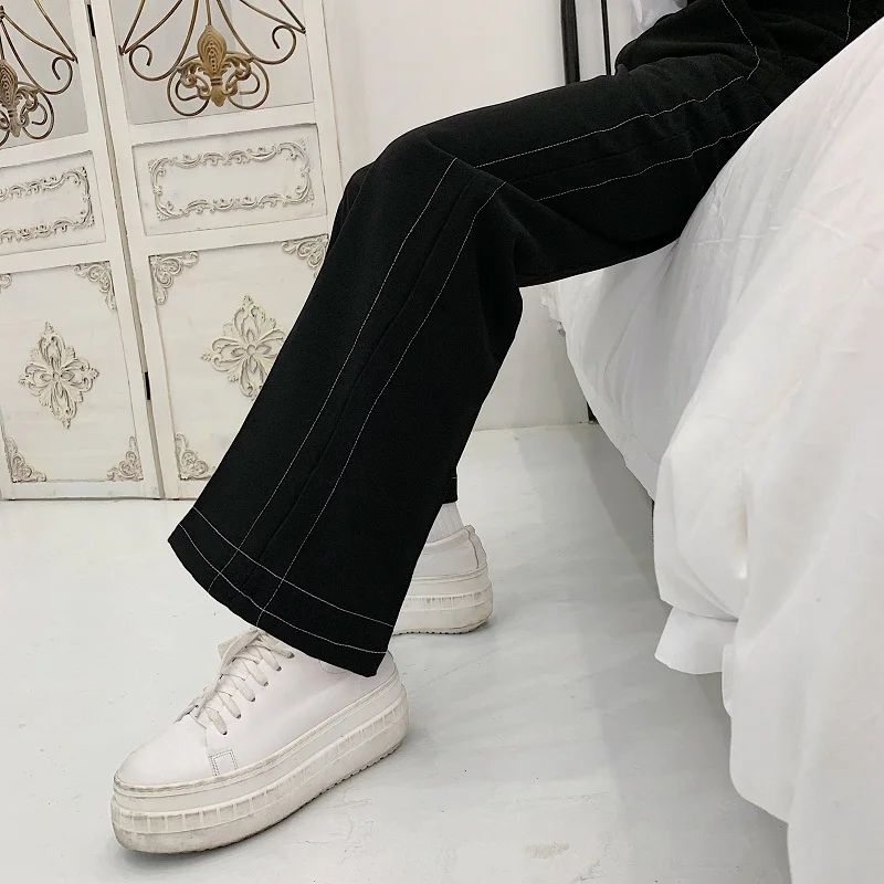 Men's Casual Pants 2019 Spring New Youth Popular Loose Original Wild Wide Leg Open Line Tide Pants Youth Casual Men's Clothing