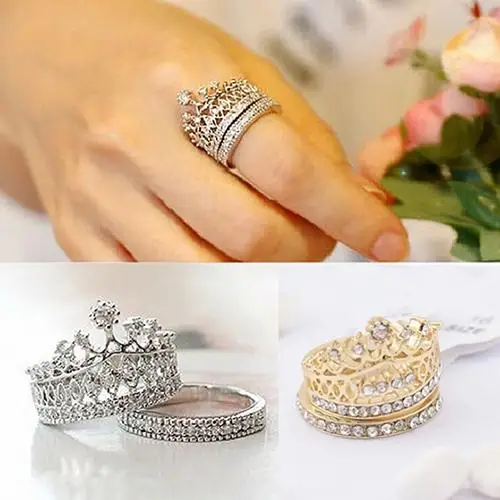 

Women's Fashion Queen Crown Pattern Ring Set Rhinestone Two-piece Rings Jewelry stainless steel rings for women bijoux femme