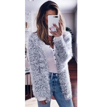 

Women Autumn Cardigans Long Sleeves Loose Downy Thin Casual Slim Fit Coats JL