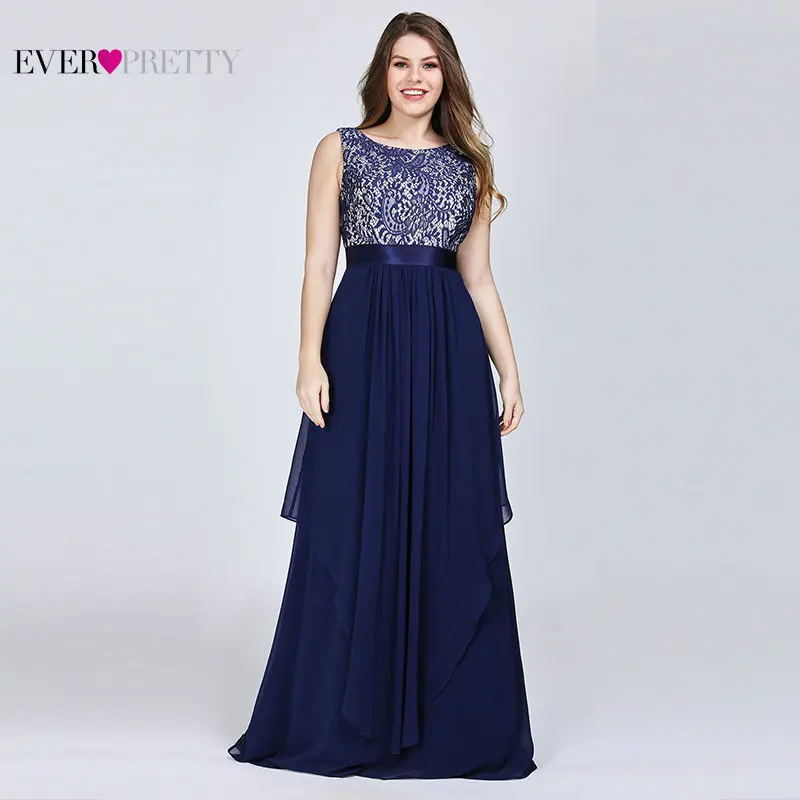 Большие размеры темно синие длинные платья подружек невесты Ever Pretty Lace A Line без