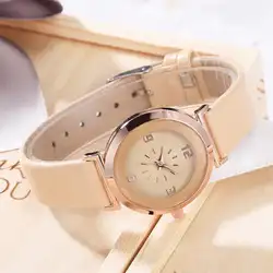 Новый минималистский для женщин часы кожаный ремешок нержавеющая сталь Аналоговые кварцевые наручные женские роскошные часы