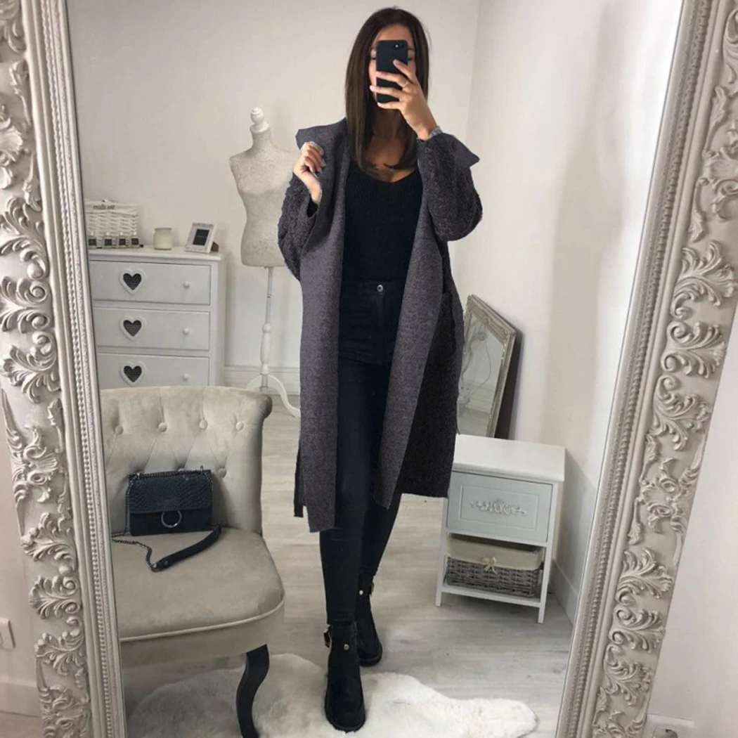 Весенне осеннее тонкое пальто с длинным рукавом Женское однотонное Casaco Feminino