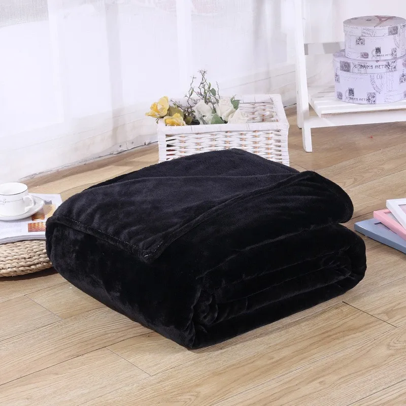 

Super Soft Solid Black Color Coral Fleece Blanket Warm Sofa Cover Twin Queen Size Fluffy Flannel Mink Throw Plaid Plane Blankets