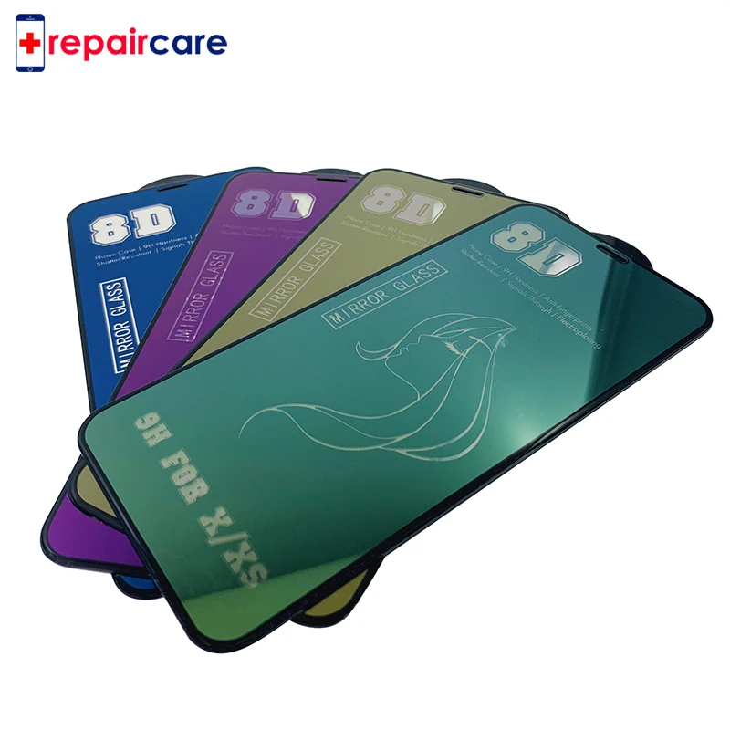 Покрытие 8D закаленное стекло для iPhone 6 6S 7 8 Plus X XS Max красочное отражающее зеркало 9H