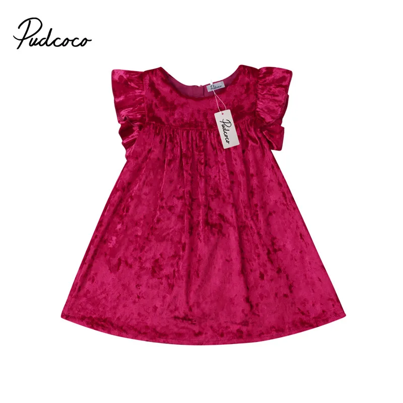 

pudcoco Kids Baby Girl Velvet Dresses Photo Prop Flare Sleeve Solid Costume Outfit Dress Sundress for baby 1-6Y