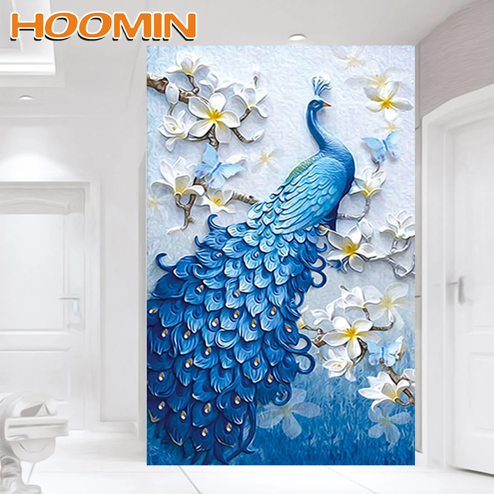 

HOOMIN Diamond Painting Cross Stitch Decoration Diamond Mosaic Diamond Embroidery Kits Animals Full DIY Peacock Pattern