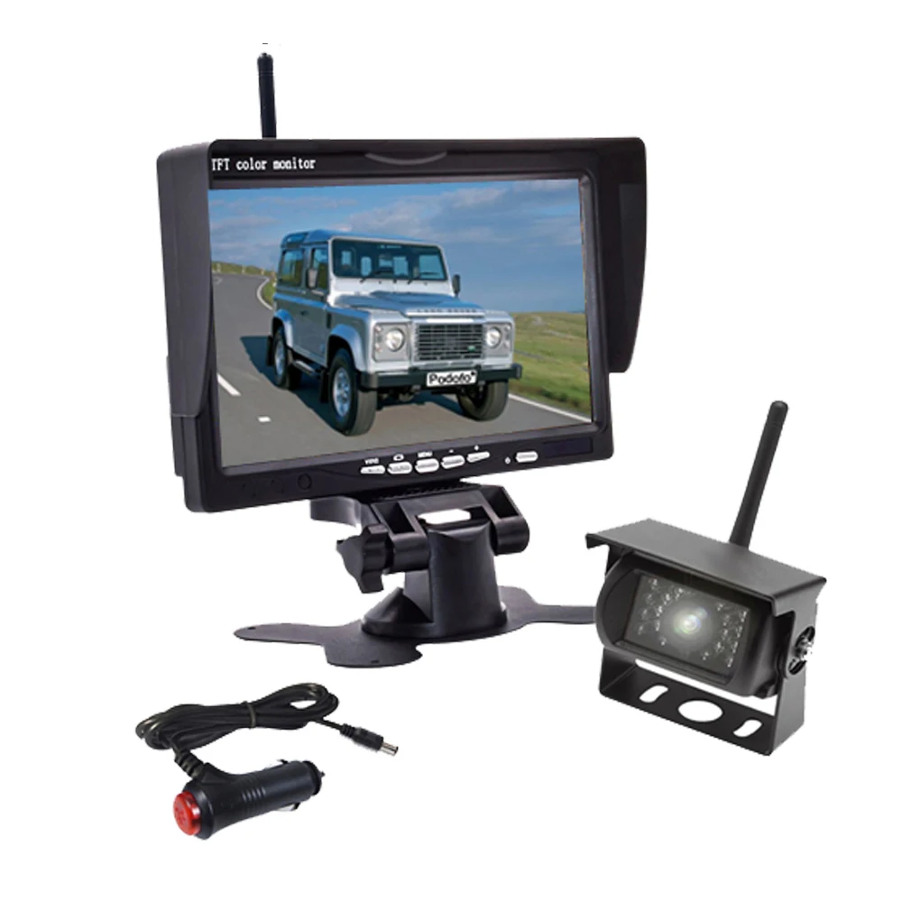 

12V 24V Wireless 7" Hd Tft Lcd Vehicle Backup Rear View Camera Monitor + Car Charger For Trucks Bus Rv Trailer Excavator