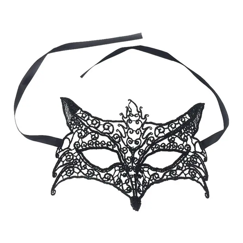 

1 Pc Lace Mask Fox Shape Adjustable Feather Black Sexy Costume Mask Masquerade for Halloween Party Fancy Dress