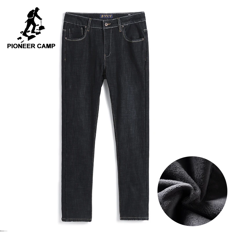 Pioneer Camp новые зимние теплые флисовые джинсы для мужчин брендовая одежда черные