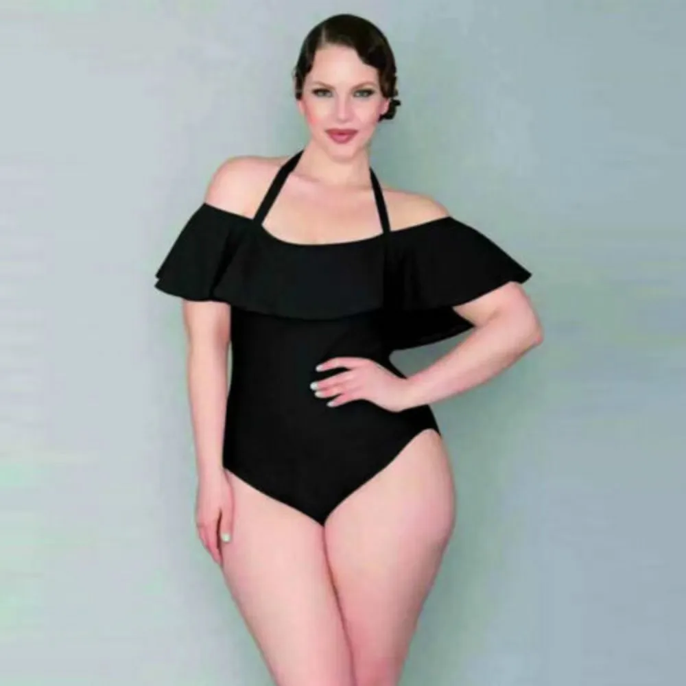

Women's one-piece suit swimsuit sexy word shoulder ruffled swimsuit push high bandage Monokini beachwear Plus Size