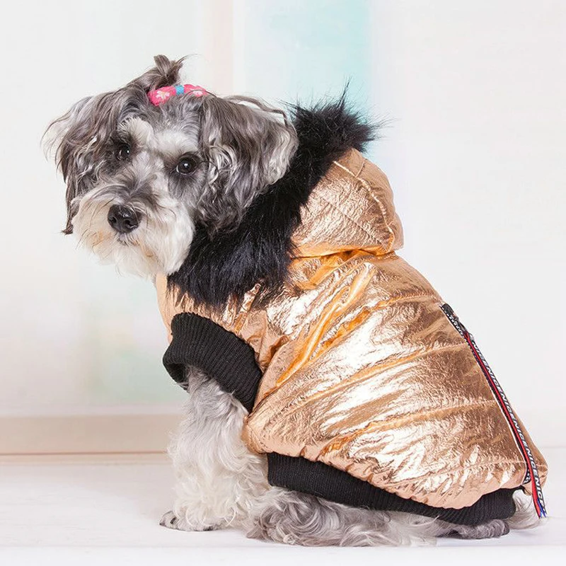 Модная зимняя теплая одежда для собак, меховой воротник, крутой осенний водонепроницаемый комбинезон для собак, Комбинезоны для маленьких щенков 20E