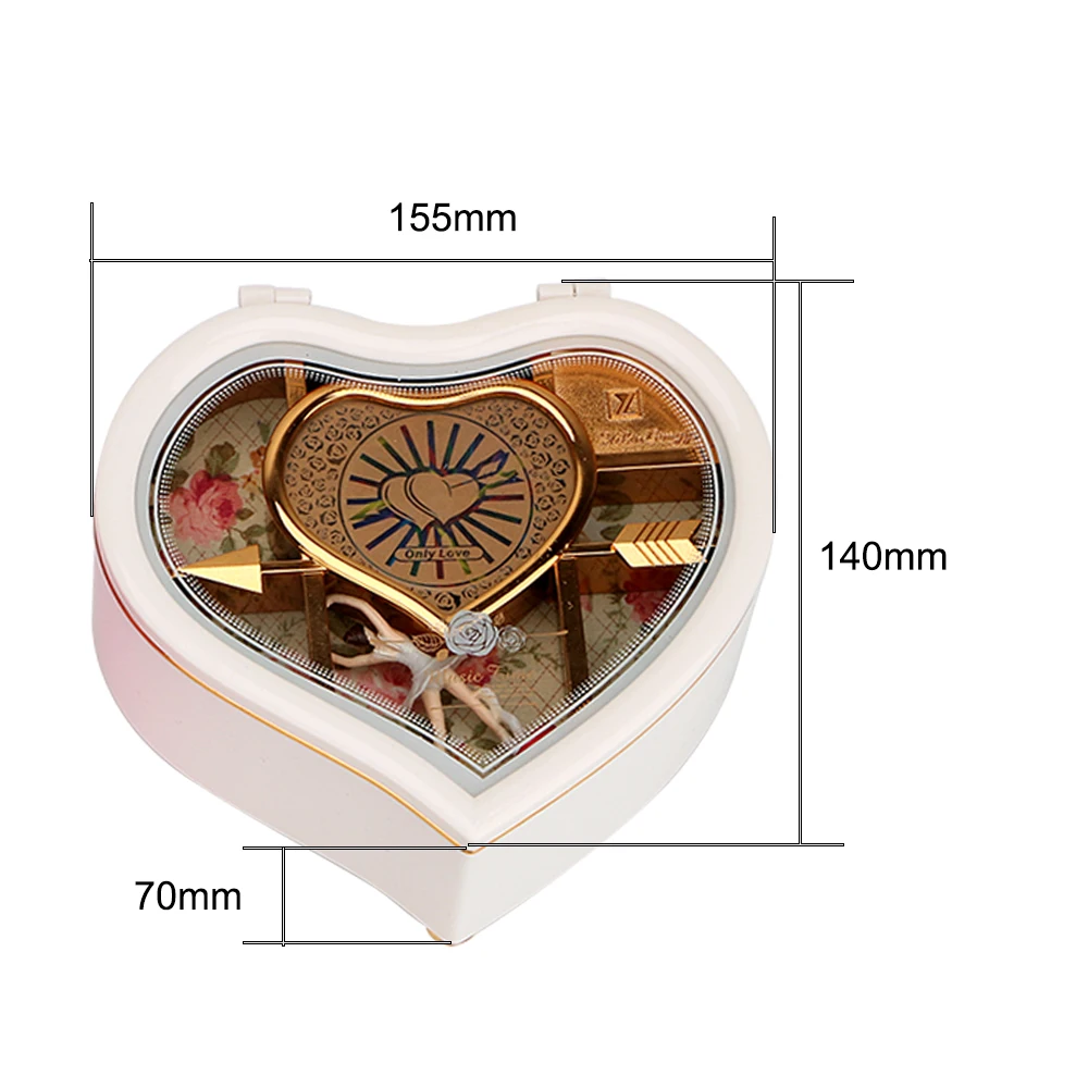 Caja de música de bailarina en forma de corazón decoración del hogar regalo de navidad regalo de año nuevo regalo de cumpleaños cajas de música de manivela de mano